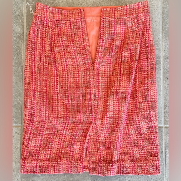 J.CREW No. 2 Pencil Skirt In Neon Tweed Wool Pink Orange Straight | Size 00 - Picture 5 of 11